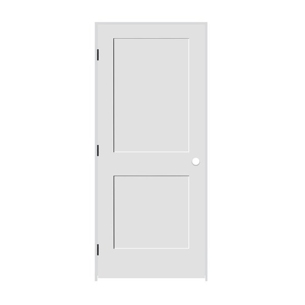 Trimlite 18" x 80" x 1-3/8" Primed 2-Panel Interior Shaker 6-9/16" RH Prehung Door with Black Hinges 1668pri8402RH1D6916
